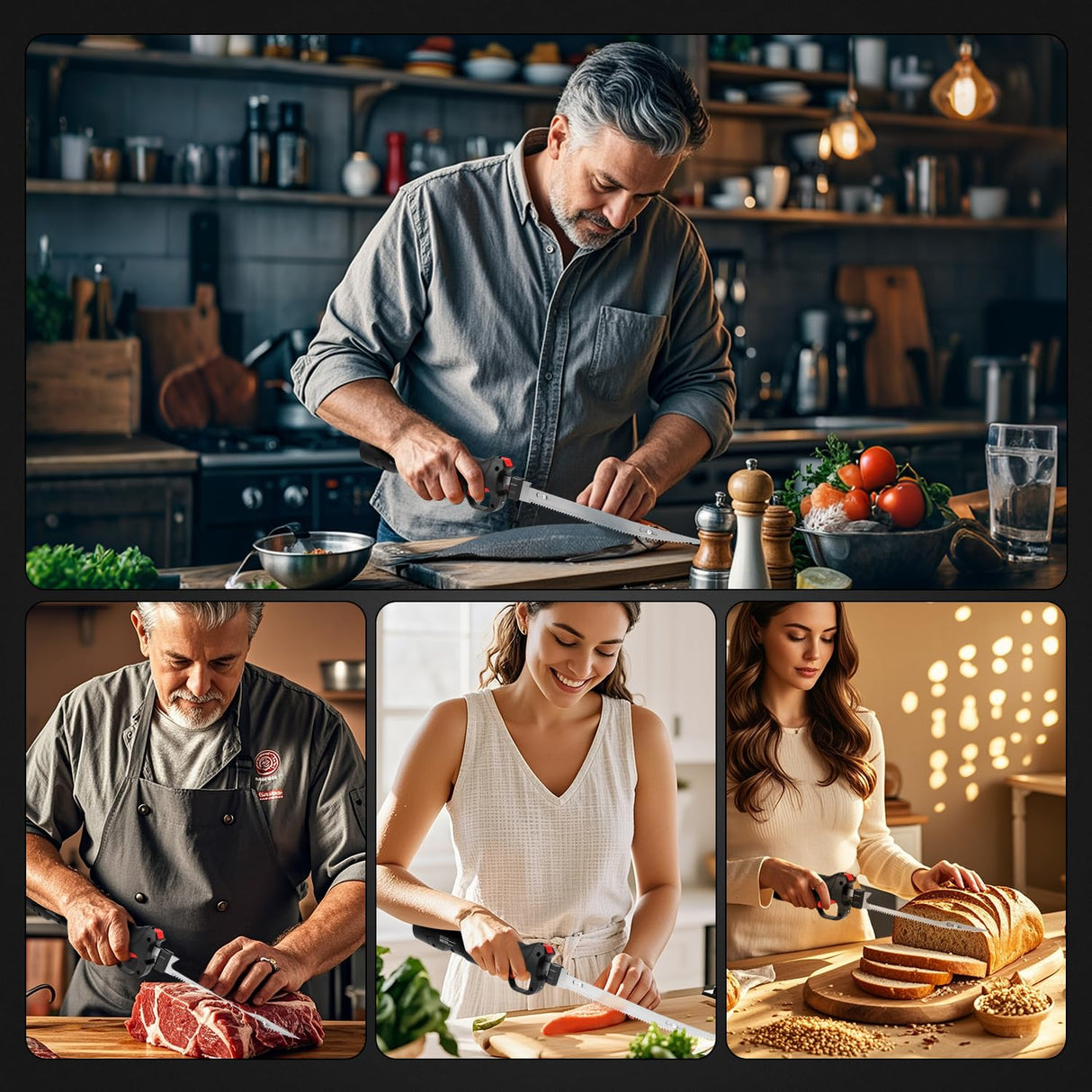 WellMall Cordless Electric Fillet Knife - Electric Fillet Knife for Fish with 4 Stainless Steel Blades, Cordless, with Safe Lock, Non-Slip Grip Handle WellMall