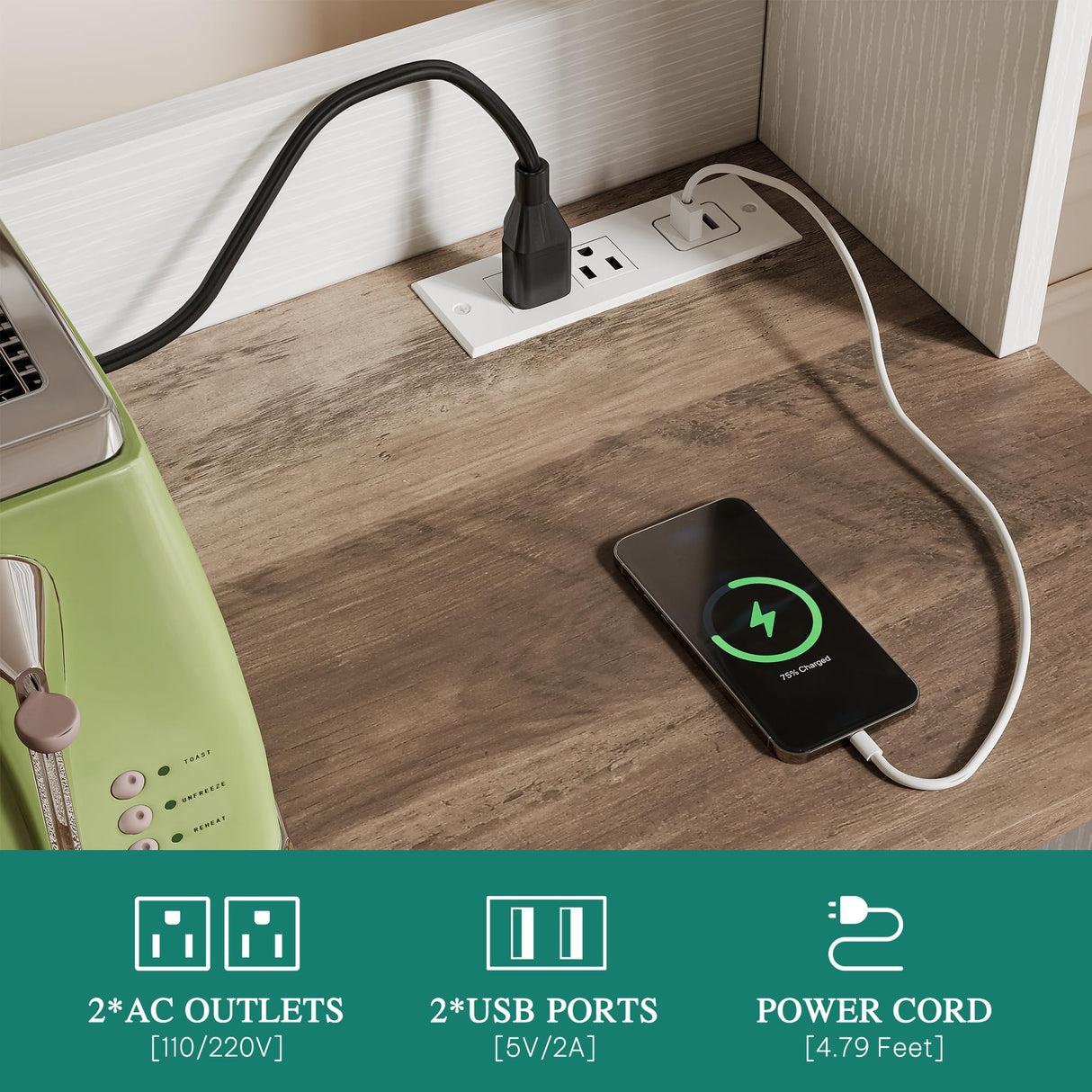 DWVO Bakers Rack with Power Outlet and Storage Cabinet, 5-Tier Farmhouse Kitchen Microwave Stand with LED Lights,Heavy Duty Coffee Bar Table Station with 7 Hooks for Dining Living Room, White DWVO