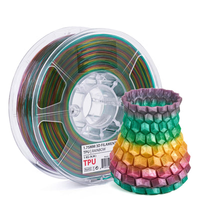INLAND TPU Filament, Rainbow TPU 3D Printer Filament, Red, Orange, Purple, Yellow, Green Flexible Filament, Dimensional Accuracy +/- 0.03 mm - 1kg Spool (2.2 lbs)