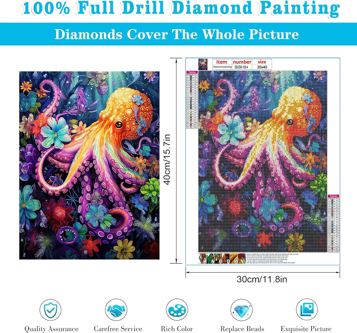 EIBEILI 4 Pack Sea Animals Diamond Painting Kits for Adults, 5D Diamond Art Kits for Beginner DIY Full Drill Diamond Dots Crystal Craft Kits for Home Wall Decor Gifts 11.8x15.7 inch EIBEILI