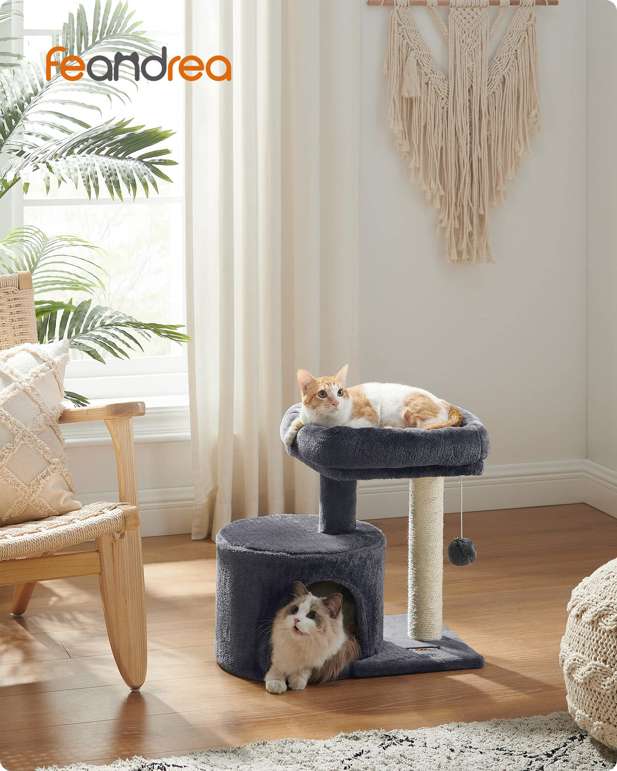 Feandrea Cat Tree, Cat Tower with Sisal-Covered Scratching Post, Cat Condo with Padded Perch, for Small Spaces, Kittens, Smoky Gray UPCT50G Feandrea