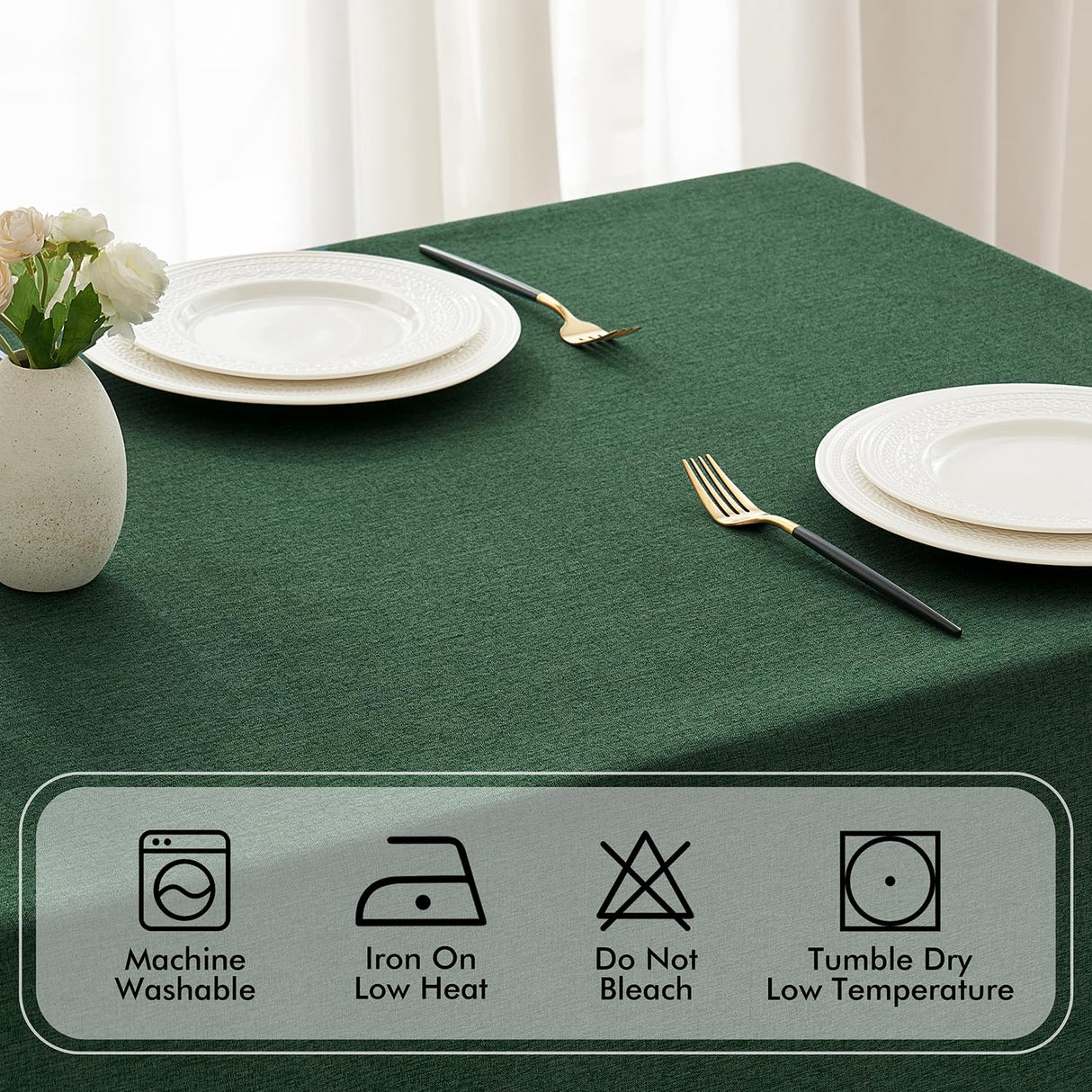 MIULEE Hunter Green Thick Polyester Linen Rectangle Tablecloth Decorative Cutouts Waterproof Stain and Wrinkle Resistant Table Cloth Christmas Holiday Table Cover for Dining Kitchen, 52 x 70 inch MIULEE