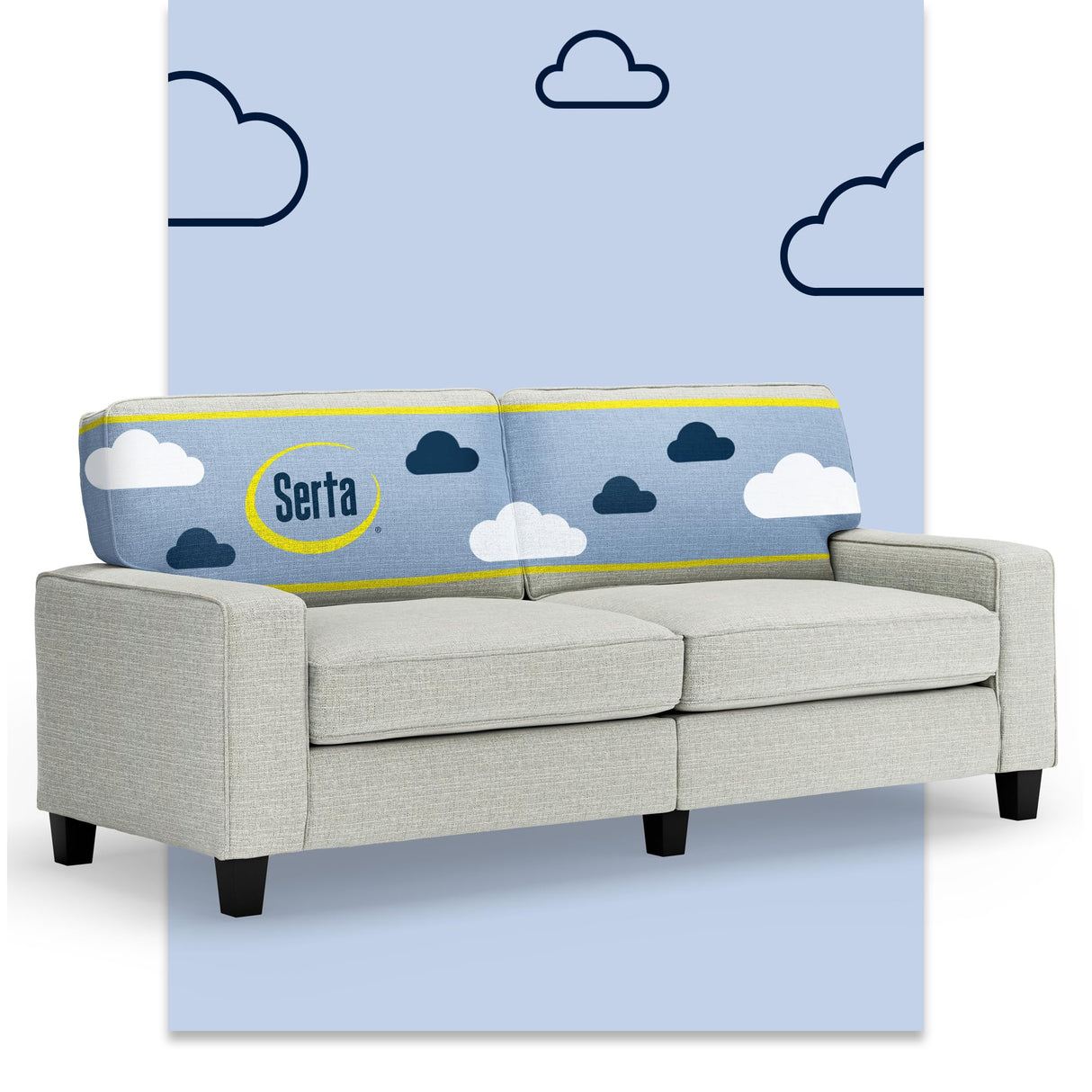 Serta Palisades 78" Track Arm Sofa, Easy Care Polyester, Soft Pillow Back, Pocket Coil Seat Cushions, Removable Covers, Loveseat or Couch for Small Spaces, Living Rooms or Bedrooms, Pebble Gray Serta