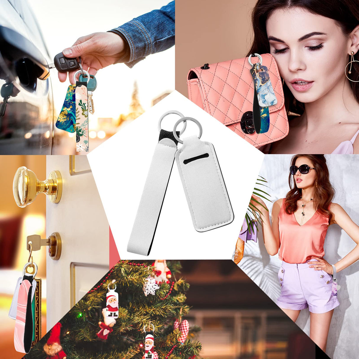 80 Pieces Sublimation Blank Wristlet Keychains with Lipstick Holder Keychains, DIY Blanks Heat Transfer Keychain, Double Sided Neoprene Lanyard Wrist Strap with Lipstick Keychain for DIY Craft Making Outus