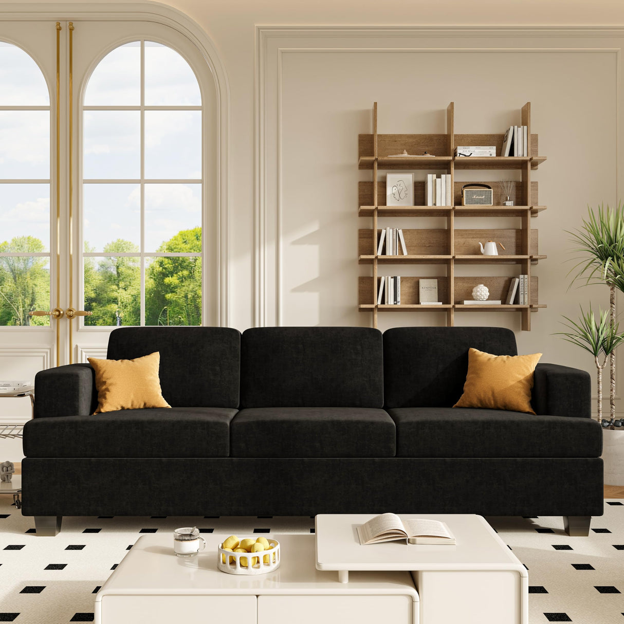 Apicizon 89" Black Couch, Comfy Couch Clound Couch 3 Seater Sofa for Living Room, Dark Grey Sofa Couch Modern Couches with Removerable Cover for Bedroom, Chenille Apicizon