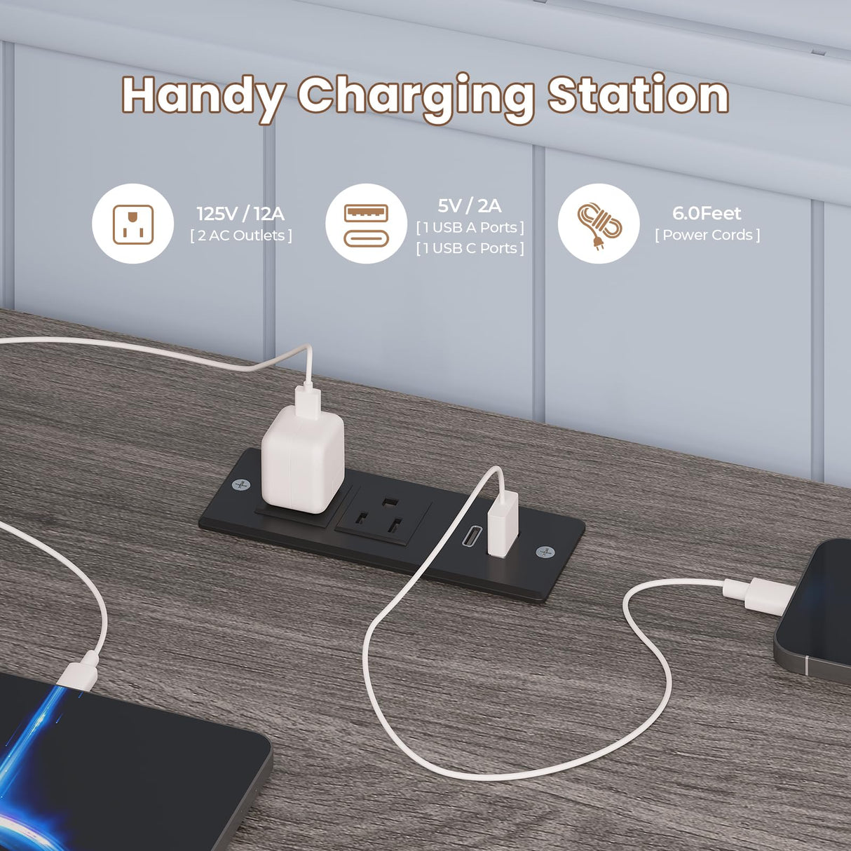 BTHFST Full Size Loft Bed with L-Shaped Desk and 3 Storage Drawers, LED Lights & Charging Station, Open Storage Shlef, Metal Loft Bed Frame with Solid Slats and Guardrail, Space Saving, Grey BTHFST