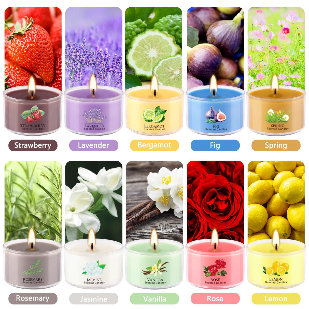 Scented Candle Set of 40 * 35g, 10 Fragrances, Soy Wax, Smokeless, with Cotton Wick,Long-Lasting Burn time for Home Décor,Relaxation,Romantic Dinner,Gift pliadvbu