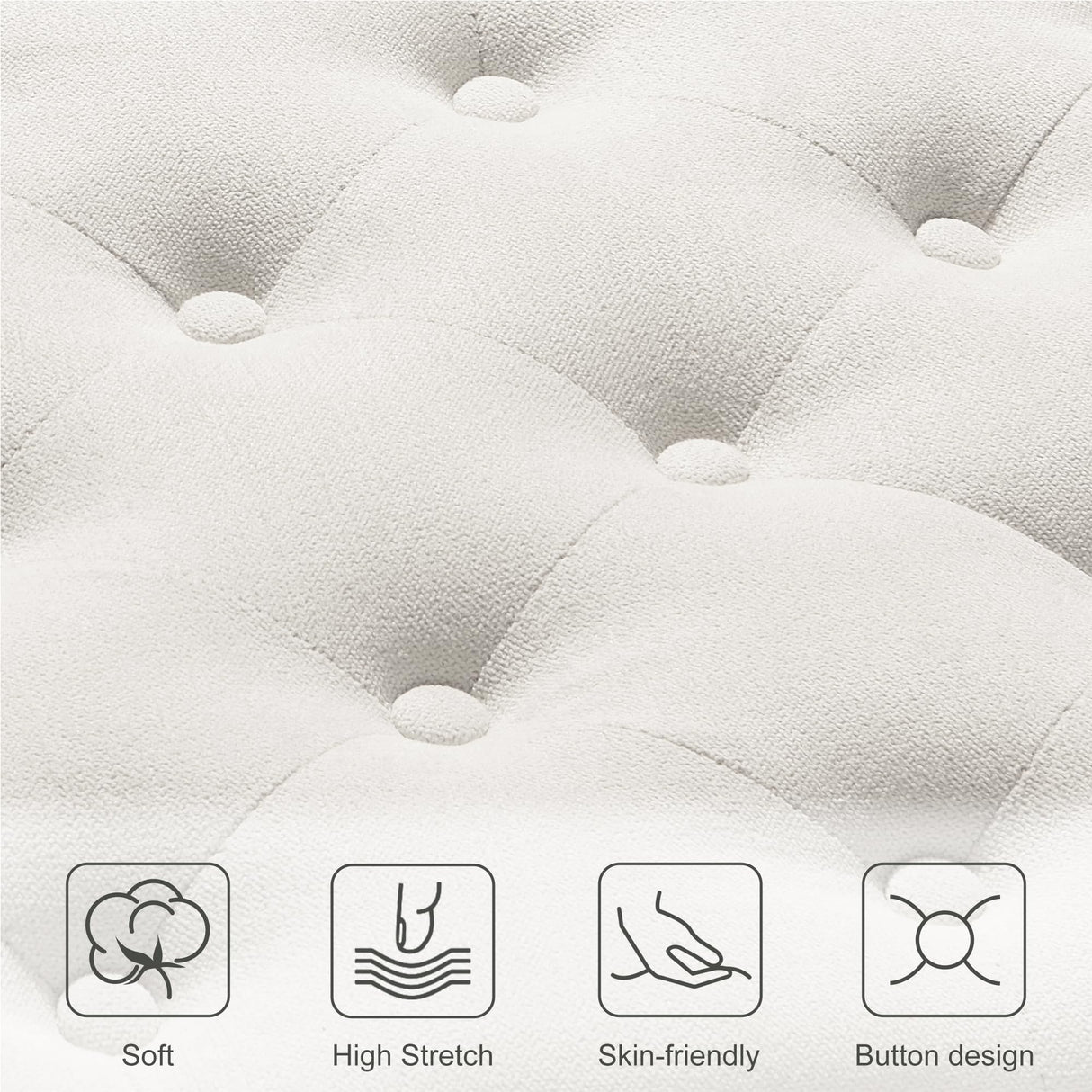 kinmars Ottoman with Storage,50.2-inch Upholstered End of Bed Storage Bench for Bedroom,for The Living Room,for Entryway, with Button and Safety Hinges,Detachable (White) kinmars