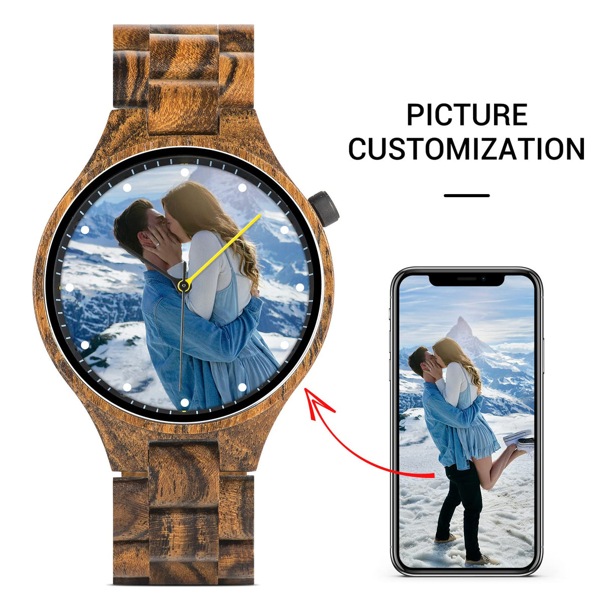 2win Personalized Custom Watch Printing Photo for Men Unique Wood Wristwatch Anniversary Watch for Him & Families 2win