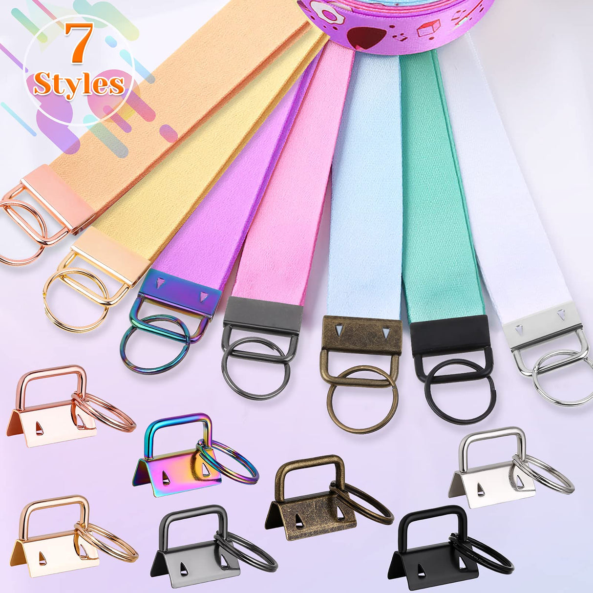 Key Fob Hardware, modacraft 42PCS 1 Inch 7 Colors Keychain Hardware Set Key Fob Hardware for Wristlet Keychain, Key Lanyard and Key Chain Making Hardware Supplies Modacraft