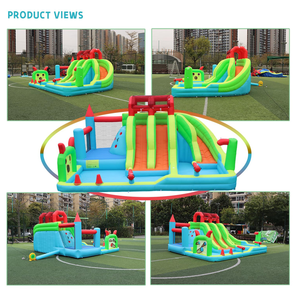 HIJOFUN Giant Inflatable Water Park, 10-in-1 Bounce House Combo, 3 Slides with Pool, Kids 3-12 HIJOFUN