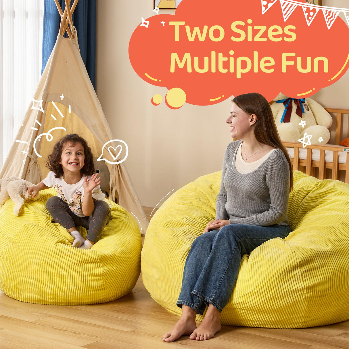 Cansunna Bean Bag Chairs Teardrop Bean Bag Chair Beanbag Chair with Memory Foam Filled Machine Washable Cover for Living Room, Bedroom (Small,Yellow) Cansunna