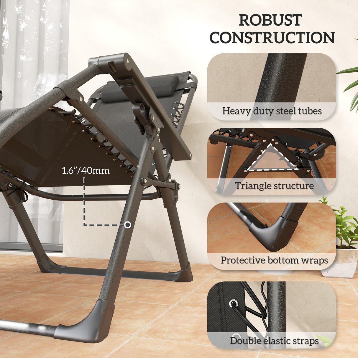 Outsunny Zero Gravity Chairs Set of 2, Reclining Folding Zero Gravity Lounge Chair, Outdoor Lounge Chairs with Removable Cushion, Headrest, and Cup Phone Holder Tray for Patio, Beach, Gray Outsunny