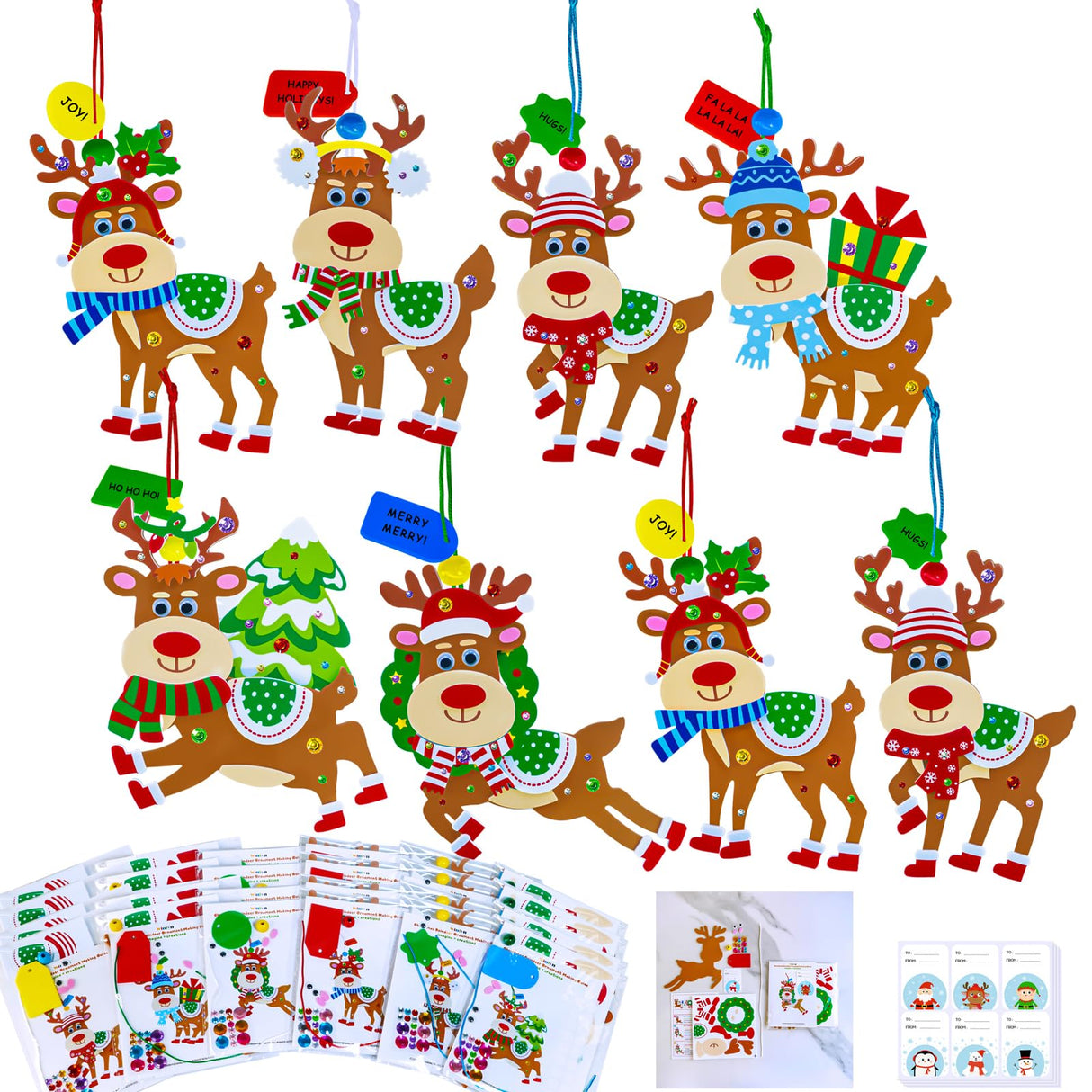 Winlyn 24 Sets Christmas Craft Kits Winter Crafts DIY Xmas Reindeer Ornaments Decorations Festive Foam Stickers Christmas Arts and Crafts for Kids Holiday Home Classroom Art Activities Party Favors Winlyn