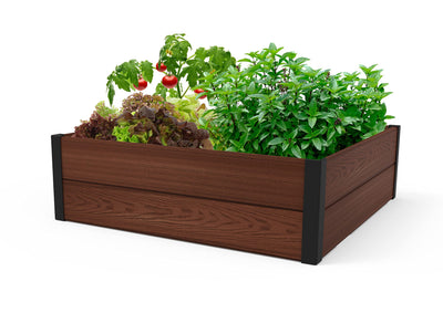 Keter 48" X 48" inches Wood Look Raised Garden Bed, Durable Outdoor Planter for Vegetables, Flowers, Herbs, and Succulents, Brown