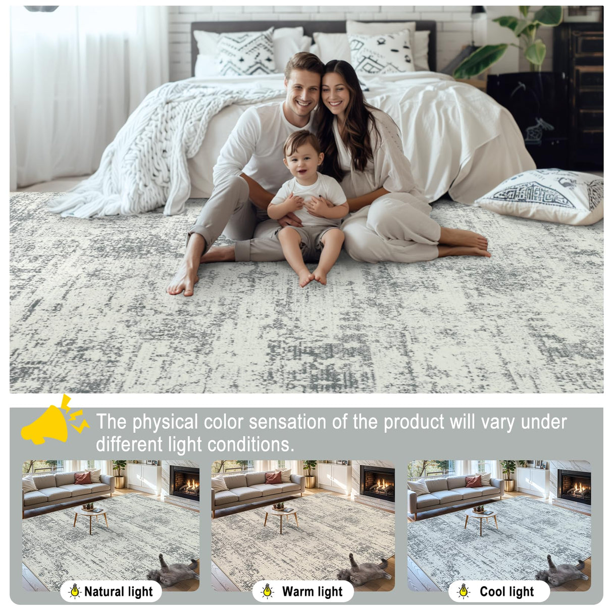 8x10 Area Rugs for Living Room - Washable Rug Modern Abstract Soft Large Neutral Non-Slip Carpet Indoor Floor Stain Resistant Thin Carpets for Bedroom Dining Room Farmhouse Nursery Home Office Grey PLHXFR