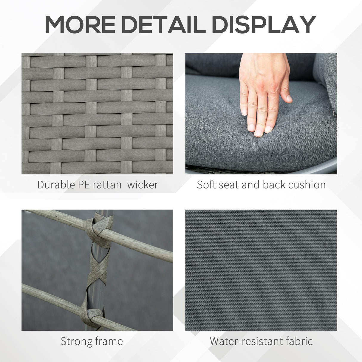 Outsunny Wicker Egg Chair, 360 Rotating Indoor Outdoor Boho Basket Seat with Cushion and Pillows for Backyard, Porch, Patio, Garden, Handwoven All-Weather PE Rattan, Steel Frame, Gray Outsunny