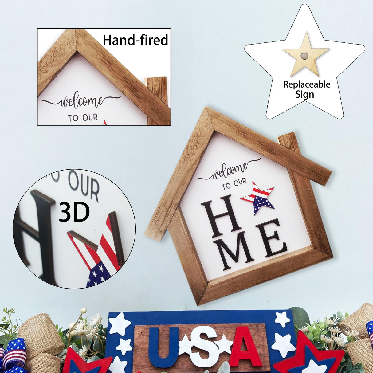 Barsha Space Interchangeable Seasonal Decor Welcome Sign,Rustic Square Wood Farmhouse Hallway Ornaments or Wall Hanging Outdoor,Holiday Decorations for All Seasons(Holiday Replaceable) Barsha Space