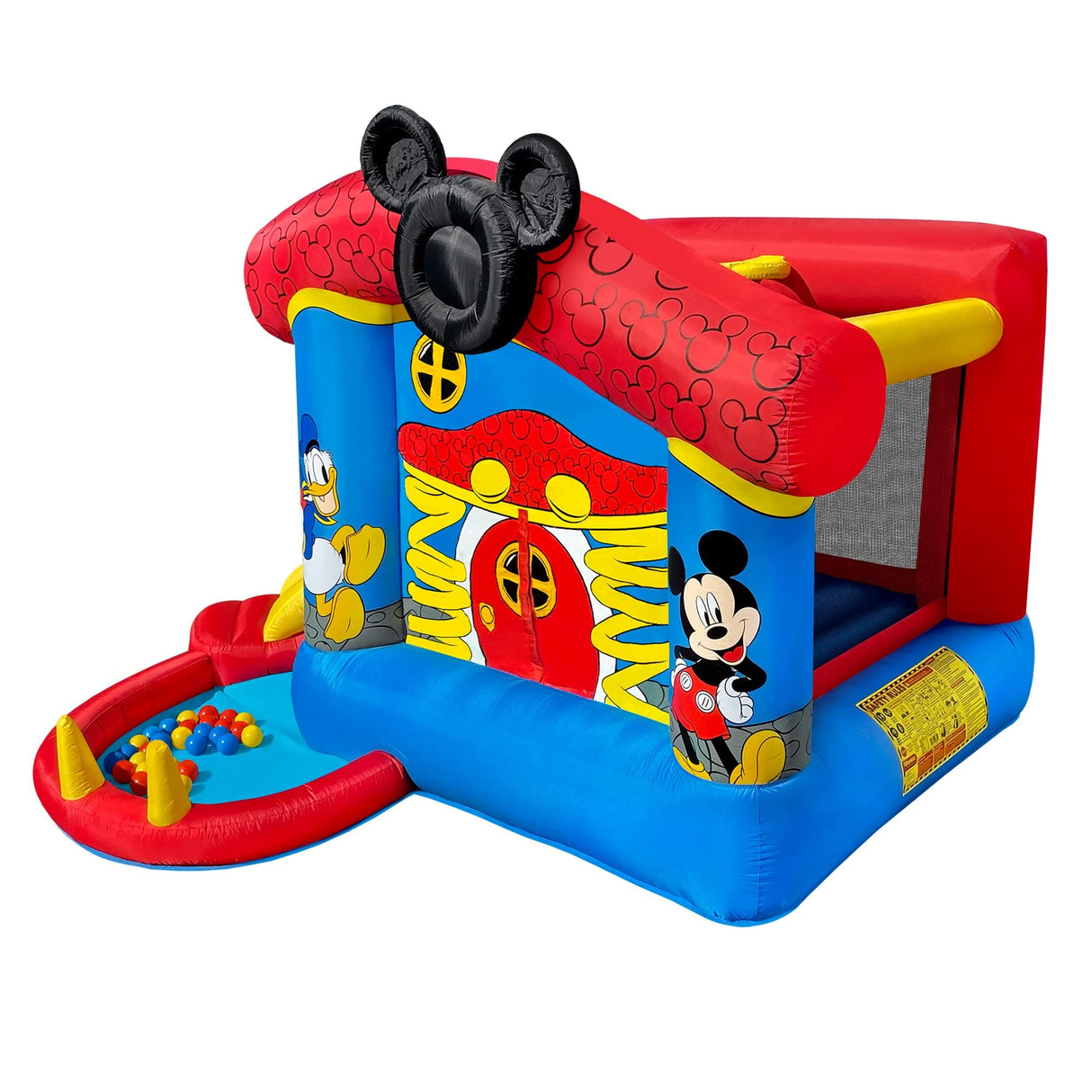 Funormous Disney Mickey Mouse Bounce House with Slide, Indoor Outdoor Inflatable Bouncy Castle Funhouse Ball Pit Plus Heavy Duty Air Blower Funormous