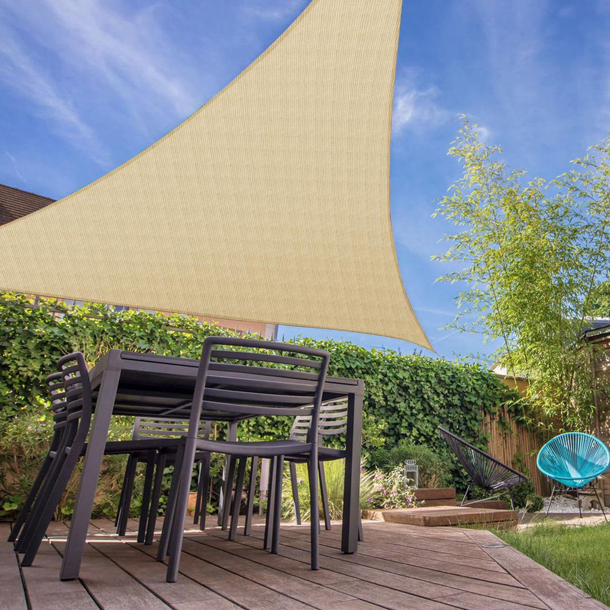 E&K Sunrise 15' x 15' x 15' Sun Shade Sail Triangle Canopy Shade Cover UV Block for Patio Backyard Garden Outdoor (Sand) E&K