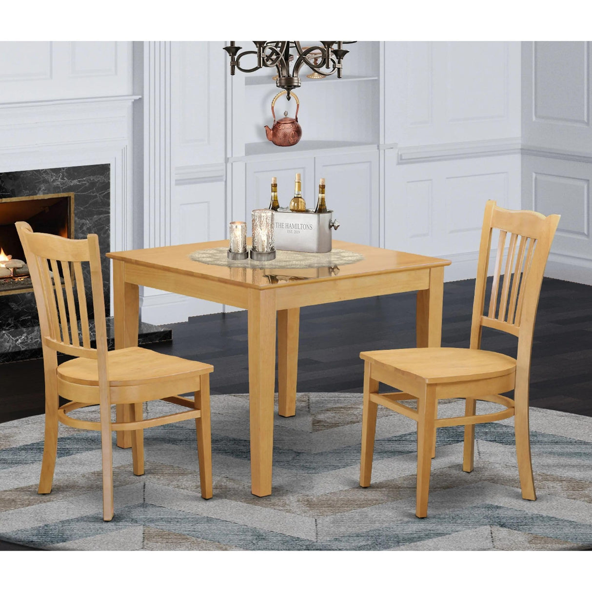 East West Furniture OXGR3-OAK-W Oxford 3 Piece Set Contains a Square Dinner Table and 2 Kitchen Dining Chairs, 36x36 Inch East West Furniture