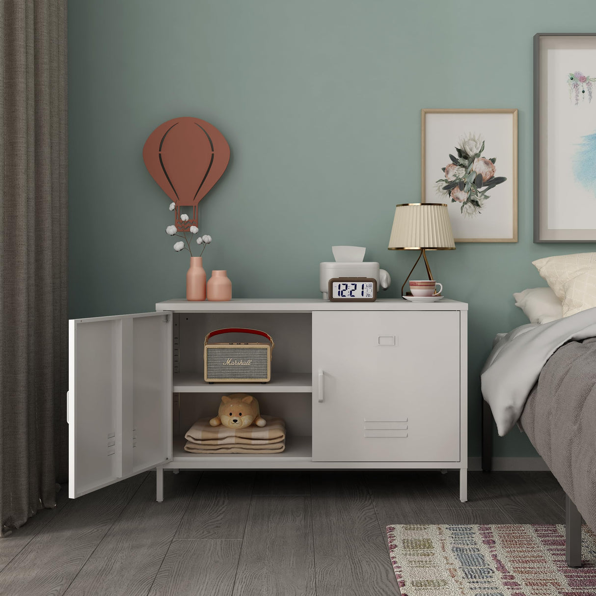 Elitehouse 2 Door Metal Accent Cabinet,White Metal Storage Cabinet with Adjustable Shelf,2-Tier Office Cabinet,Multipurpose Metal Locker Storage Cabinet for Office Home,Music Studio Elitehouse