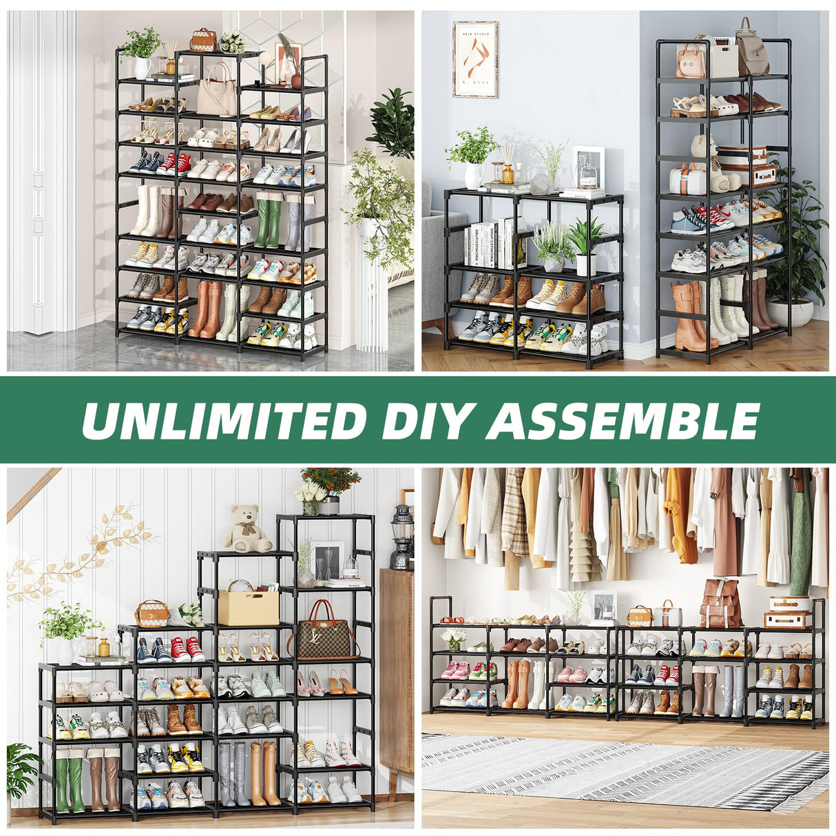 Simple Trending 8-Tier Shoe Rack Large Capacity 64 Pairs Tall Shoe Shelf, Sturdy Metal Shoe Organizer for Entryway, Closet, Bedroom, Black Simple Trending