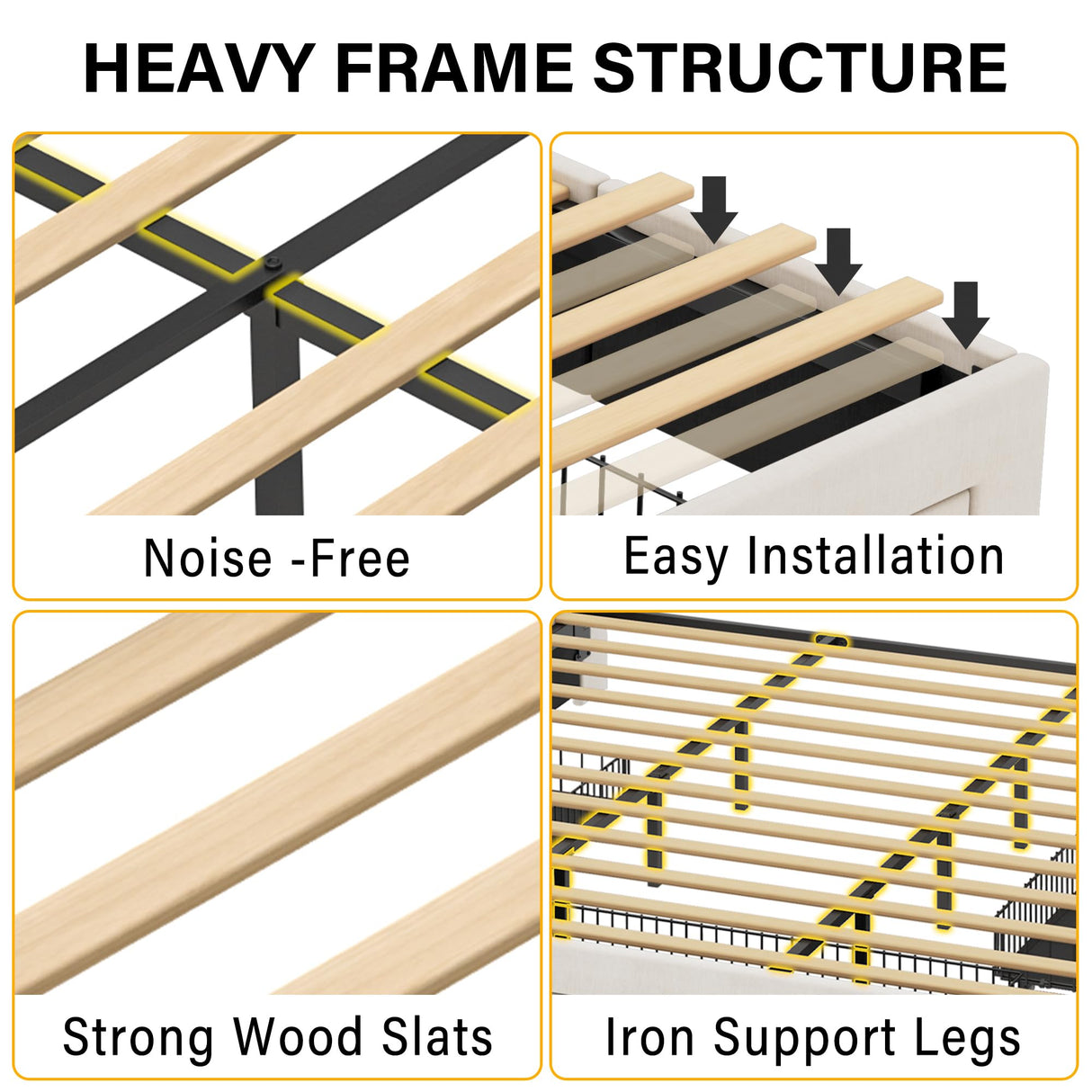 ANTCOR King Size Upholstered Bed Frame with Storage Headboard and Charging Station, Beige ANCTOR