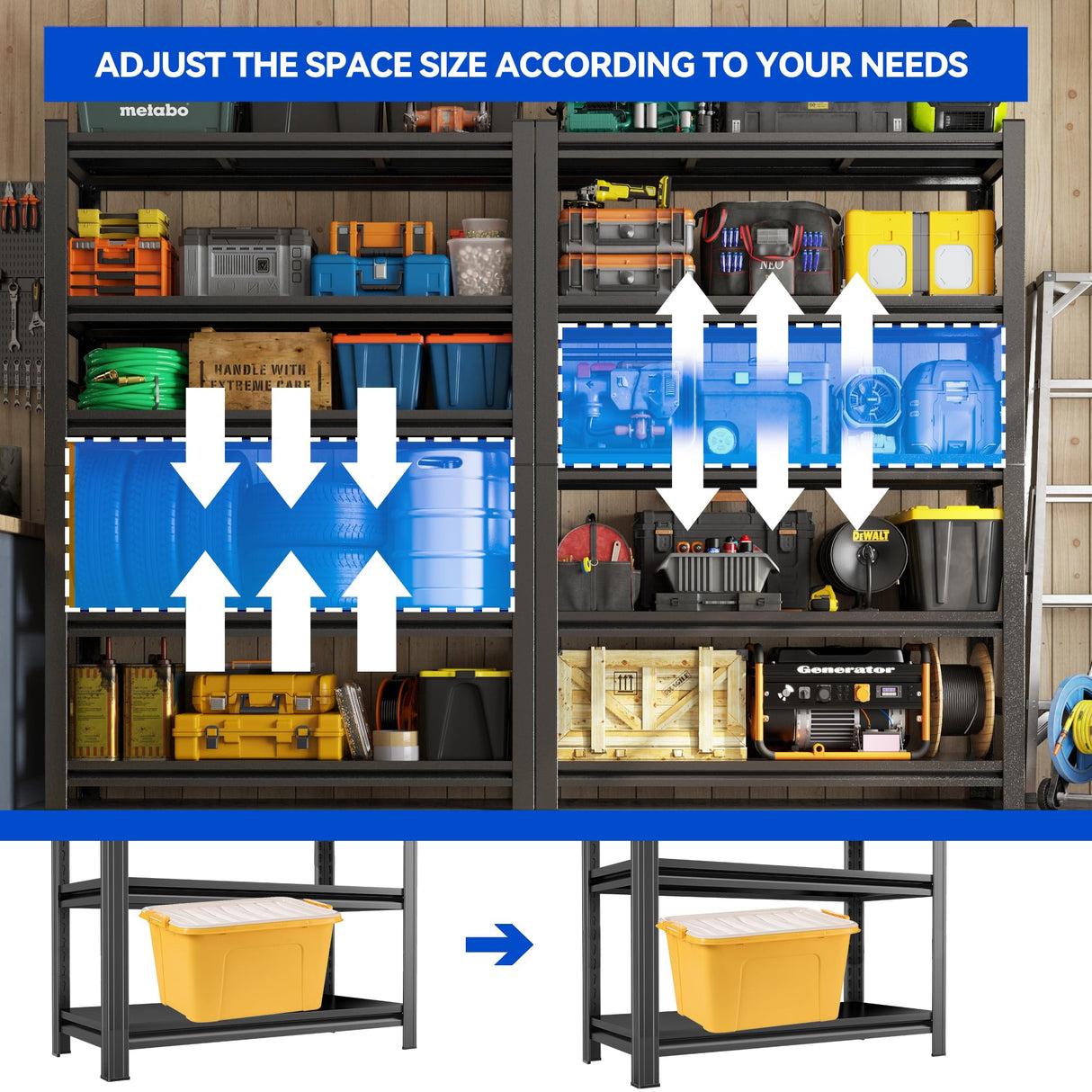 63"H Garage Shelving Heavy Duty Rack, 3000 LBS Large Capacity 5 Tier Adjustable Storage Shelves, Metal Industrial Shelf Units for Garage, Basement and Warehouse, 63"H×23.6"W×13.8"D, Black ErgoNova