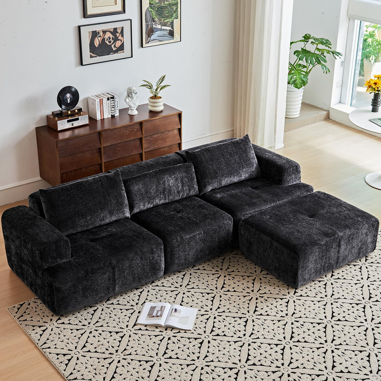 LOOMORA 108" Modular Sectional Sofa - L-Shape Chaise, Modern Modular Cloud Couch with Deep Seat and Pillow, Boneless Couch Comfy Sofa for Living Room & Apartment, No Assembly(Black) LOOMORA