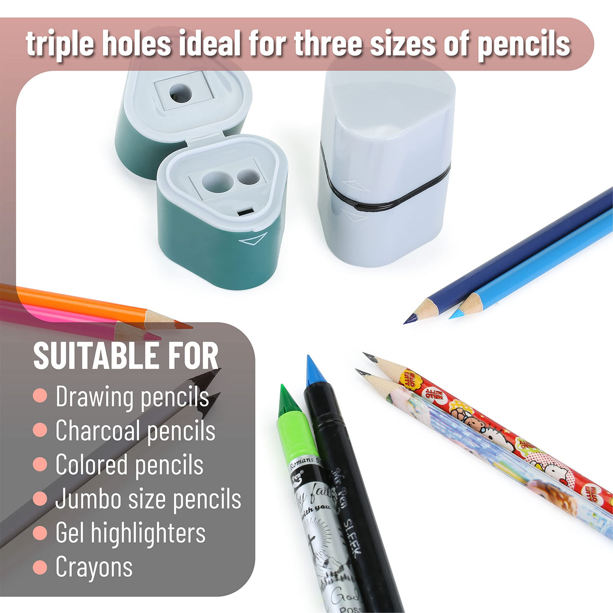 Mr. Pen- Pencil Sharpener for Colored Pencils, 3 Pack, 3 Hole, Pencil Sharpener Manual, Art, Jumbo, Artist, Back to School Supplies Mr. Pen