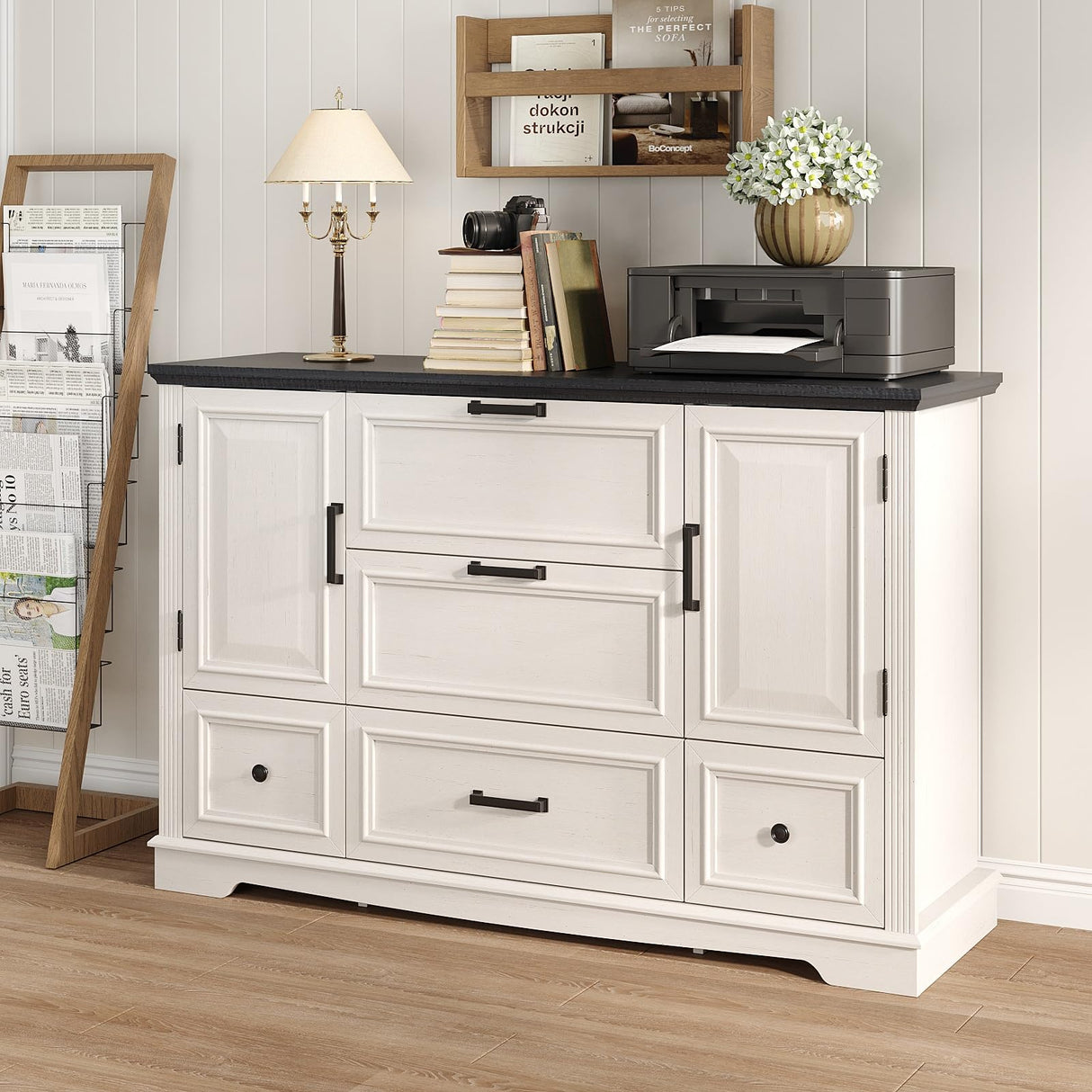 Maupvit 47.6" File Cabinet with 5 Drawers, Farmhouse Lateral File Cabinets for Home Office, Filing Organization Storage Cabinets for Letter/Legal/A4/F4 Maupvit