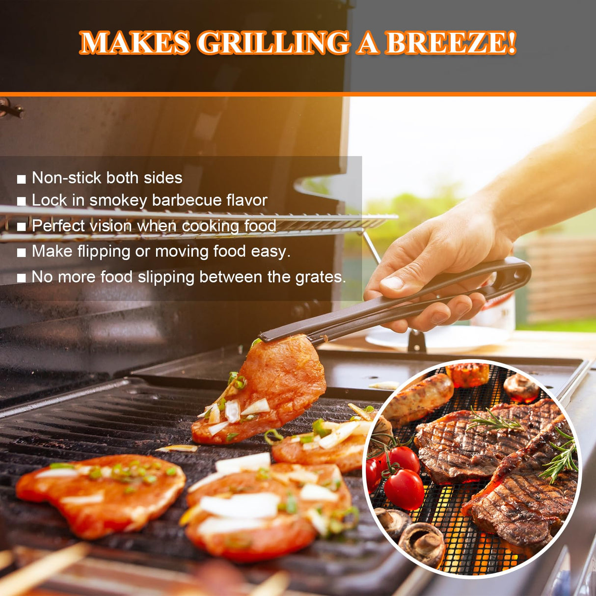 Grill Mesh Mat Set 5 Barbecue Grill Accessories Reusable Non-Stick Grill Mat for Vegetables Fish Grilling Mat Sheets for Outdoor Smoker Charcoal Gas Electric Grill BBQ Tools,XL 15.75 x 13 inch, Black KICKOIL