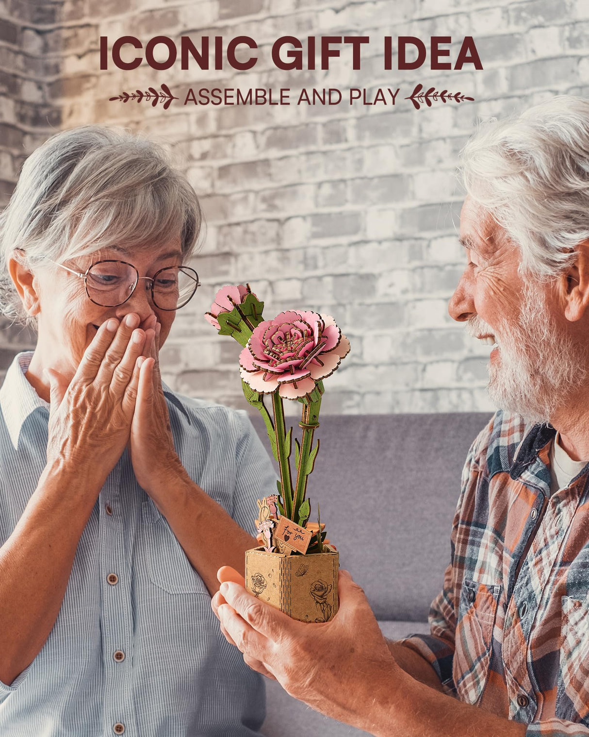 ROBOTIME 3D Puzzle Wooden Flower Pink Carnation DIY Model Kit to Build for Adults Artifical Bouquet Collection Craft Brain Teaser Puzzle Creative Gift Home Decor ROBOTIME