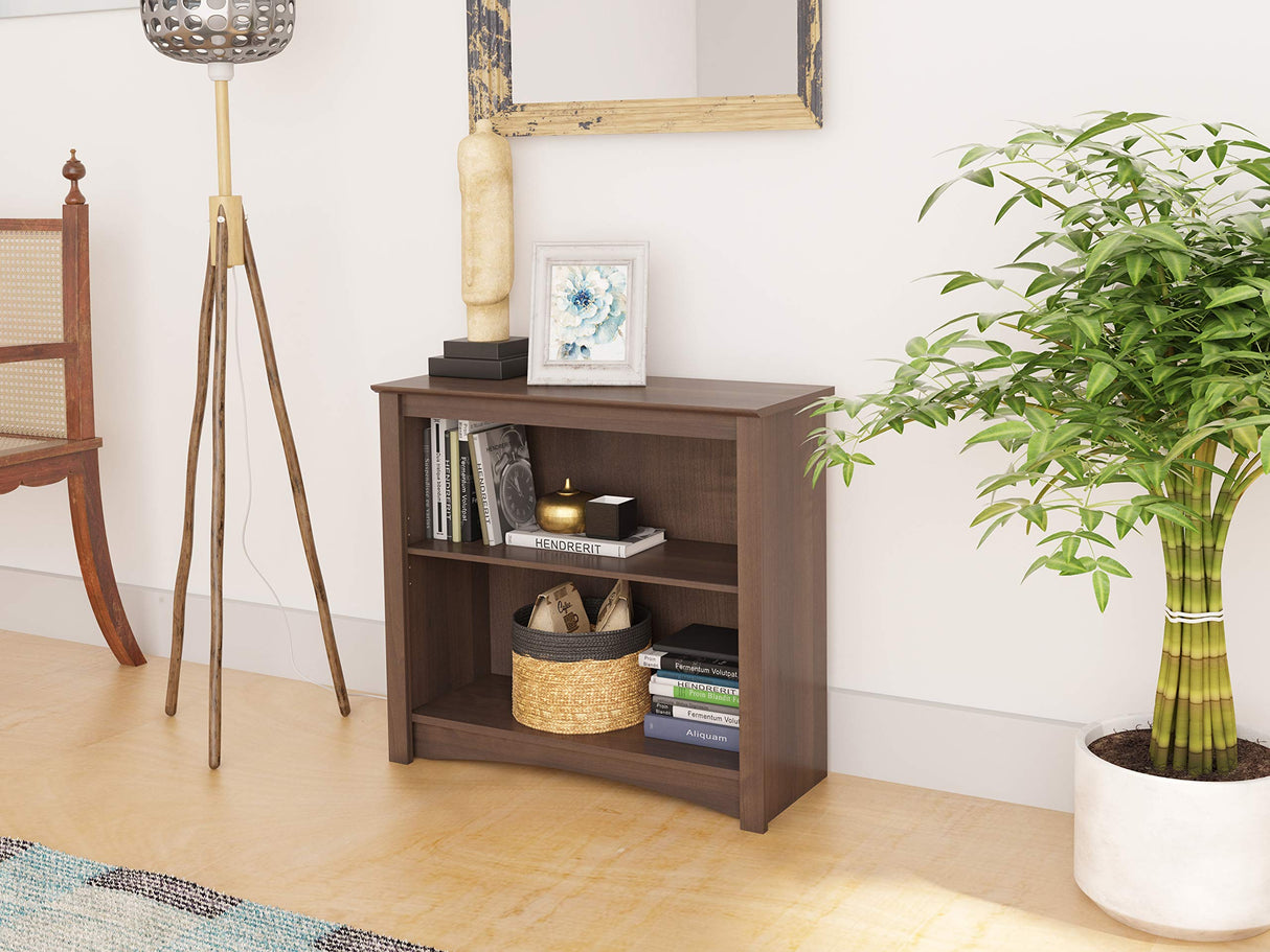 Prepac Sonoma 2-Tier Bookcase 29"H with 1 Adjustable Shelf, Espresso Storage Cabinet, Modern Display Cabinet, Bookshelf with Storage Shelves for Home Office, Living Room, Bedroom Organizer Prepac