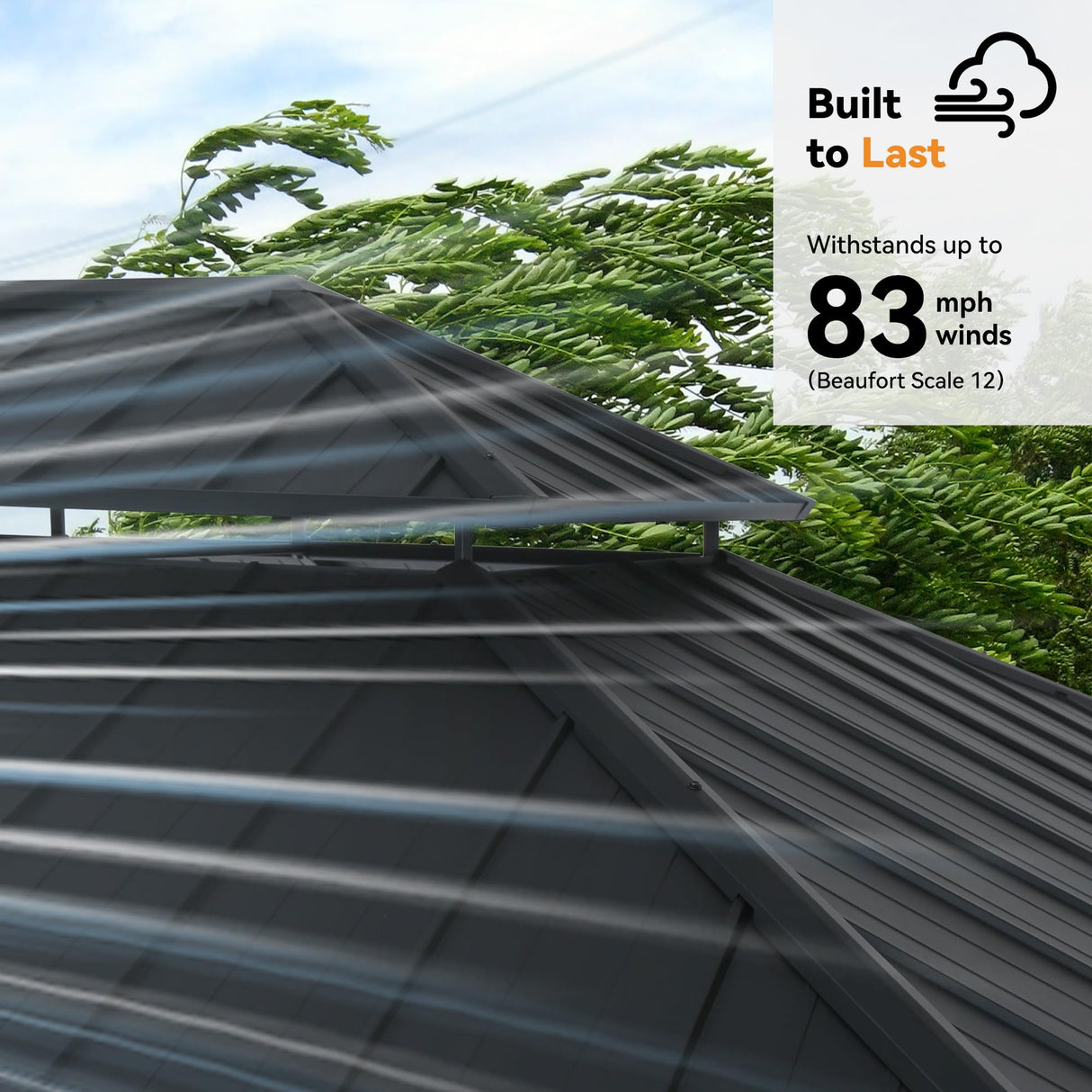 Modern Shade The Horizon Permanent Hardtop Gazebo 12' x 16' w/ 4 LED Lights, Outdoor Gazebo w/Galvanized Steel Double Roof, Patio Pavilion w/Decor Hooks, Mosquito Nettings, Black Modern Shade Outdoor Living Spaces