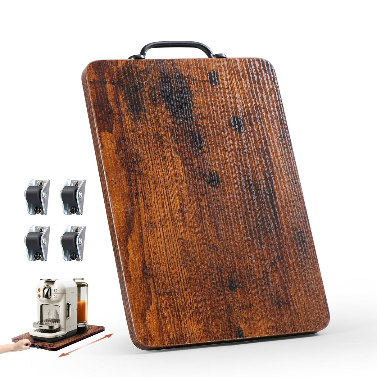 Evermagin Appliance Slider, Sliding Tray for Coffee Maker, Coffee Pot Slider Tray for Countertop, Kitchen Appliance Rolling Tray with Rubber Wheels (Rustic Brown, Medium - Long (9.5” X 13”)) Evermagin