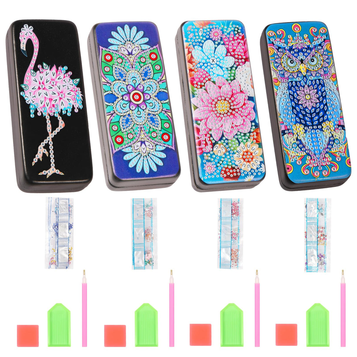 Tcwhniev 4Pcs PU Leather Diamond Art Kits Eyeglass Case, Unique DIY Diamond Sunglasses Case with Soft Lining, Gem Art Paint by Diamonds Dots for Beginner Craft Lover Women Tcwhniev