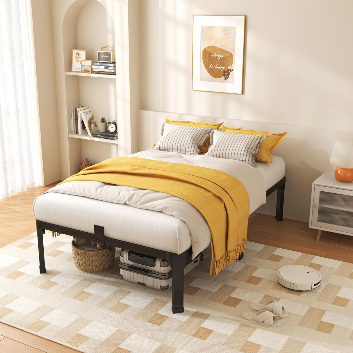 ROIL 14 Inch Twin Size Bed Frame with Mattress Slide Stopper - Single Black Basic Anti Squeak Steel Slats Metal Platform, Heavy Duty Noise Free Easy Assembly Bedframes, No Box Spring Needed ROIL