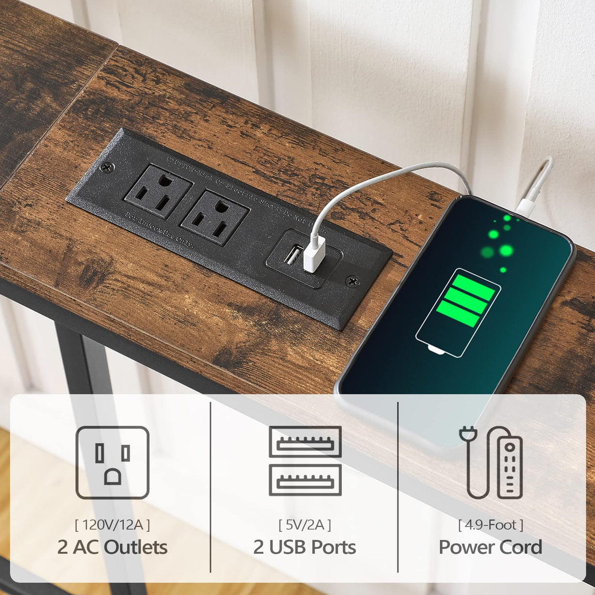 MAHANCRIS Skinny Console Table with Power Outlets, 70.9" Narrow Sofa Table, Behind Couch Table with Charging Station, Sofa Hallway Table for Plants, Living Room CTHR185E01 MAHANCRIS