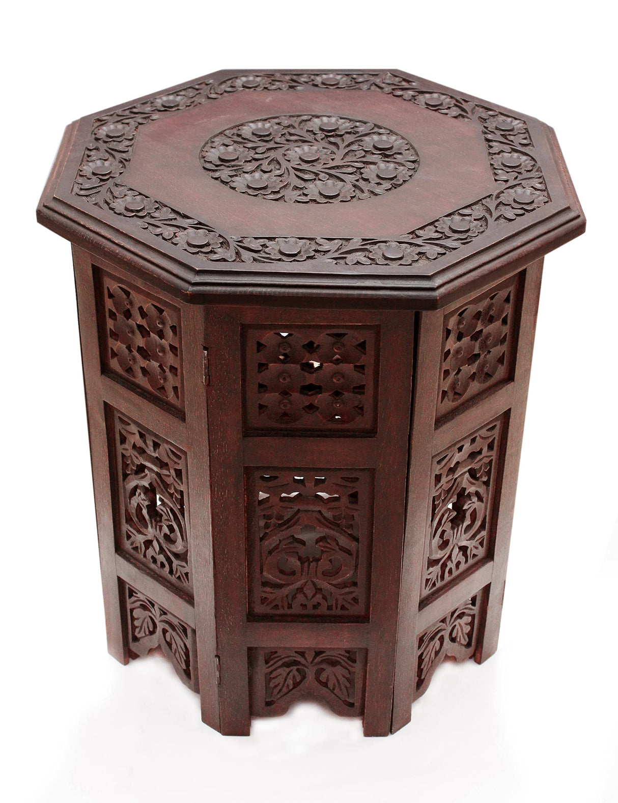 COTTON CRAFT Solid Wood Accent End Table - Hand Carved Vintage Boho Folding Side Table - Small Spaces Entryway Farmhouse Living Room Bedside - No COTTON CRAFT