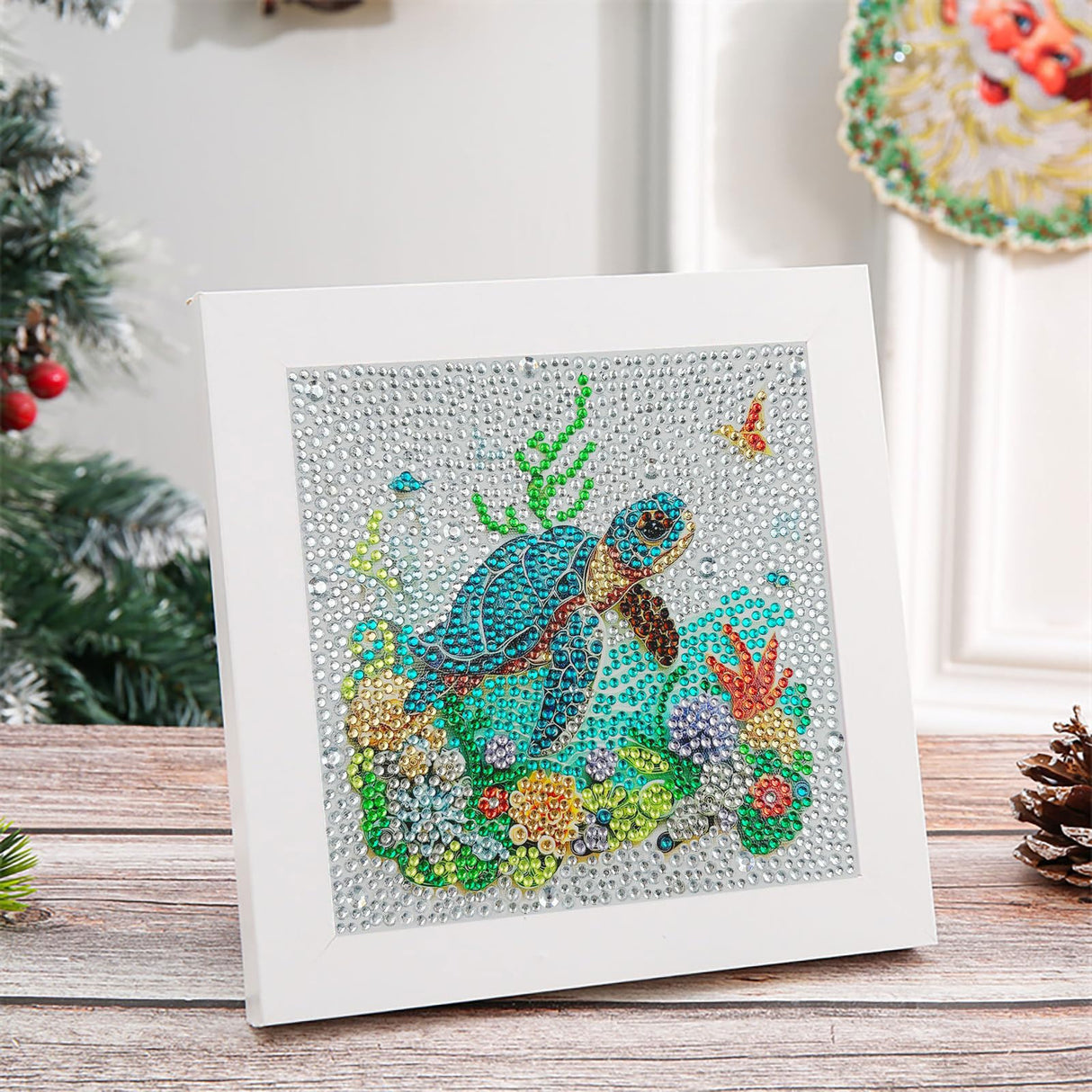 5D Sea Turtle Diamond Painting Kits for Kids Beginners with Wooden Frame,Full Round Drill Cute Turtle Diamond Art Kits for Children Girls Boys Ages 8-12,DIY Kid Big Gem Art,Home Wall Decor 6x6 Inch CHWGLFGG