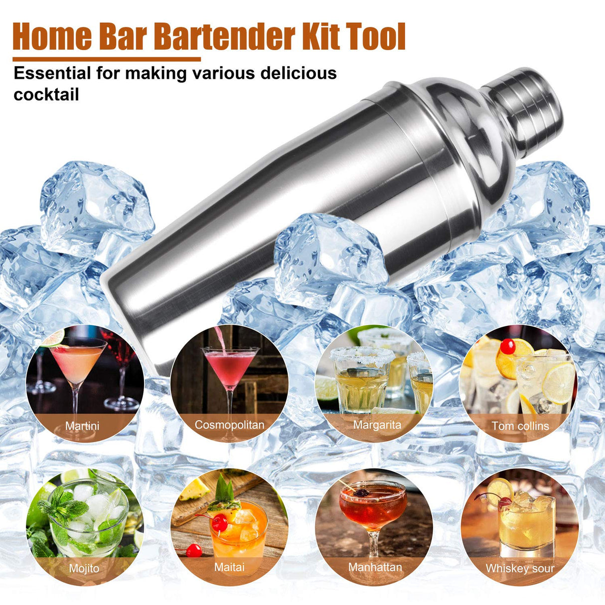 Esmula Bartender Kit with Stylish Bamboo Stand, 12 Piece 25oz Cocktail Shaker Set for Mixed Drink, Professional Stainless Steel Bar Tool Set, Gift for Man Dad- Cocktail Recipes Booklet (Silver) Esmula