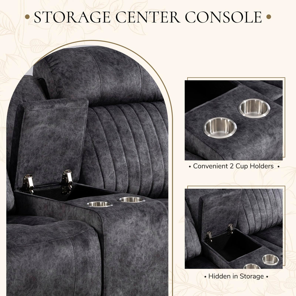 Neptane Power Reclining Loveseat with Zero Gravity, Adjustable Headrest, Electric Reclining Loveseat with Console, USB/Type-C Ports, Power Loveseat Recliner Sofa for Living Room (Grey, Loveseat) Neptane