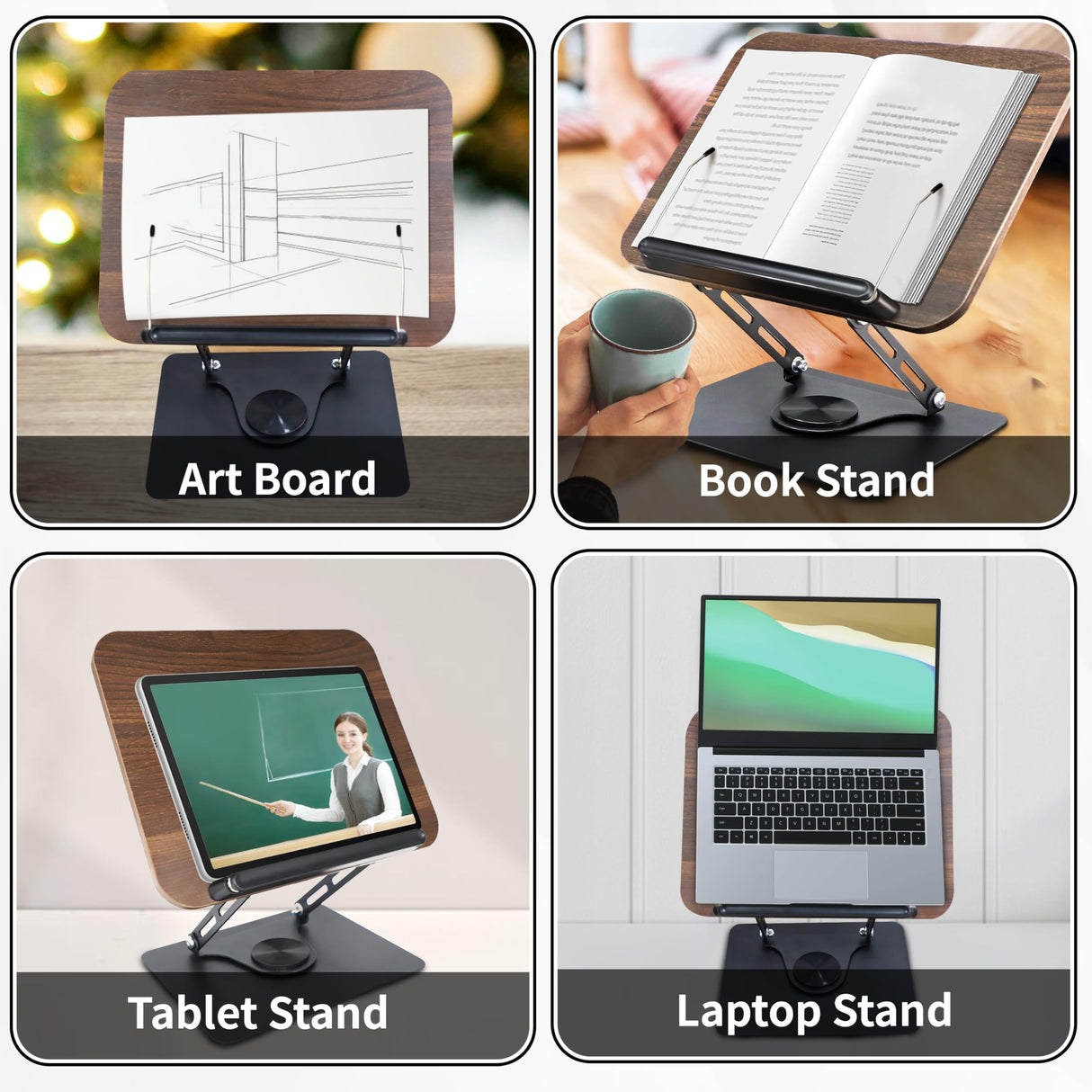 New Upgrade Book Stand for Reading, Book Holder with 360° Swivel Base, Adjustable Height & Angle Cookbook Stand, Foldable Recipe Book Holder for Kitchen, Textbook, Music Stand, Lightweight & Portable GYINGS