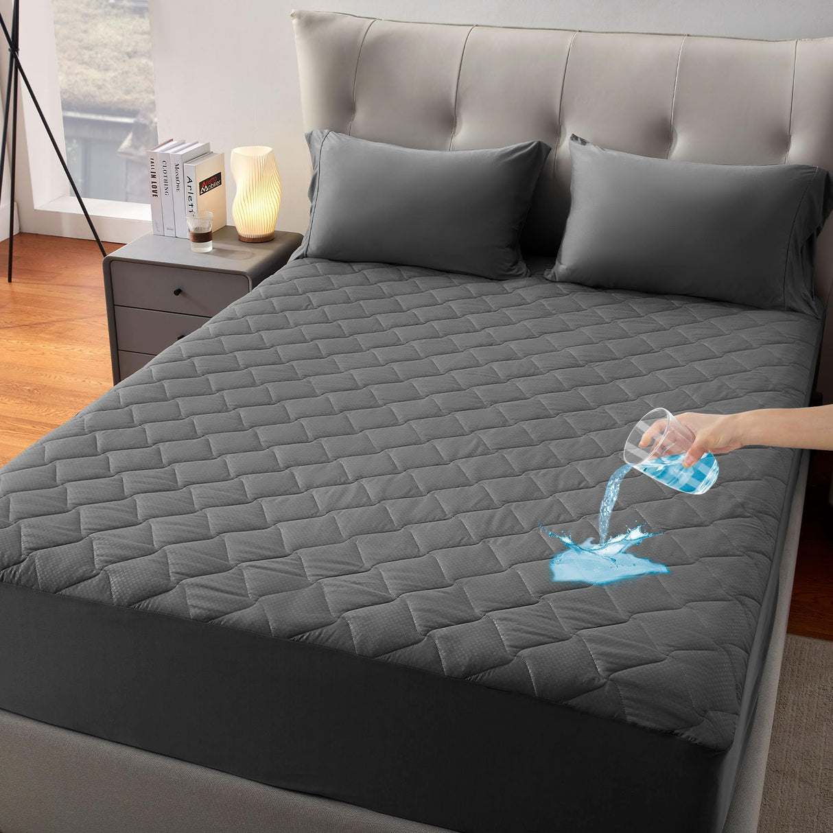 SLEEP ZONE Waterproof Mattress Protector Pad Full Machine Washable, Breathable Mattress Topper with Deep Pockets, All-Season Use, Hotel Quality (Full, Grey) SLEEP ZONE
