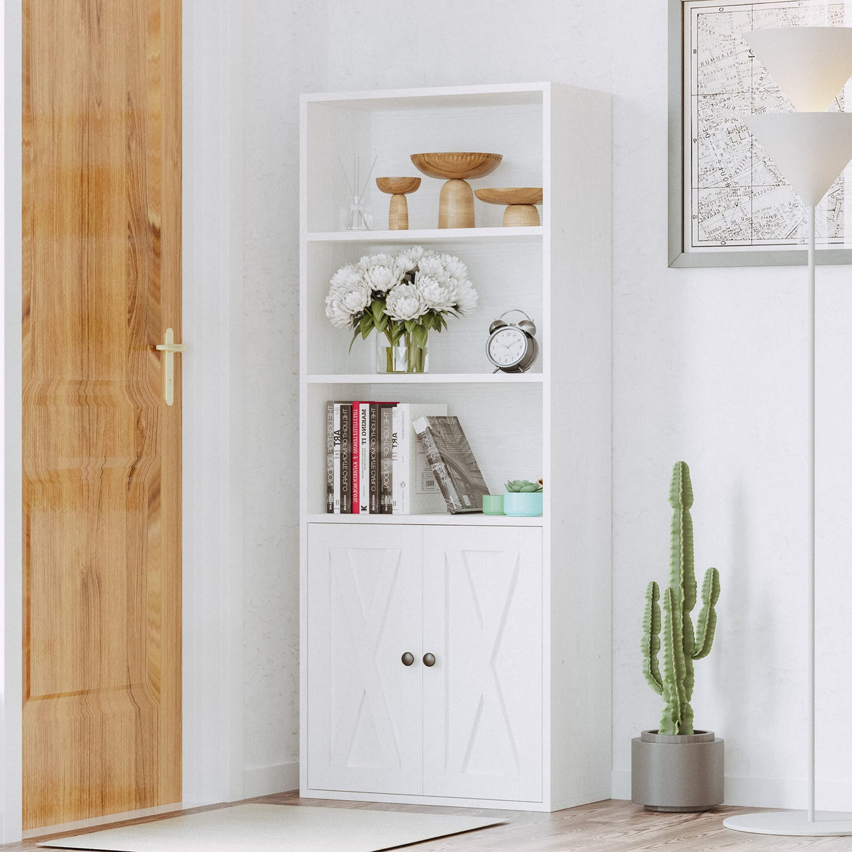 IRONCK Industrial Bookshelves and Bookcases with Doors 11.8 in Depth Floor Standing 5 Shelf Display Storage Shelves Bookcase Home Decor Furniture for Home, Office, Living Room, Bedroom IRONCK