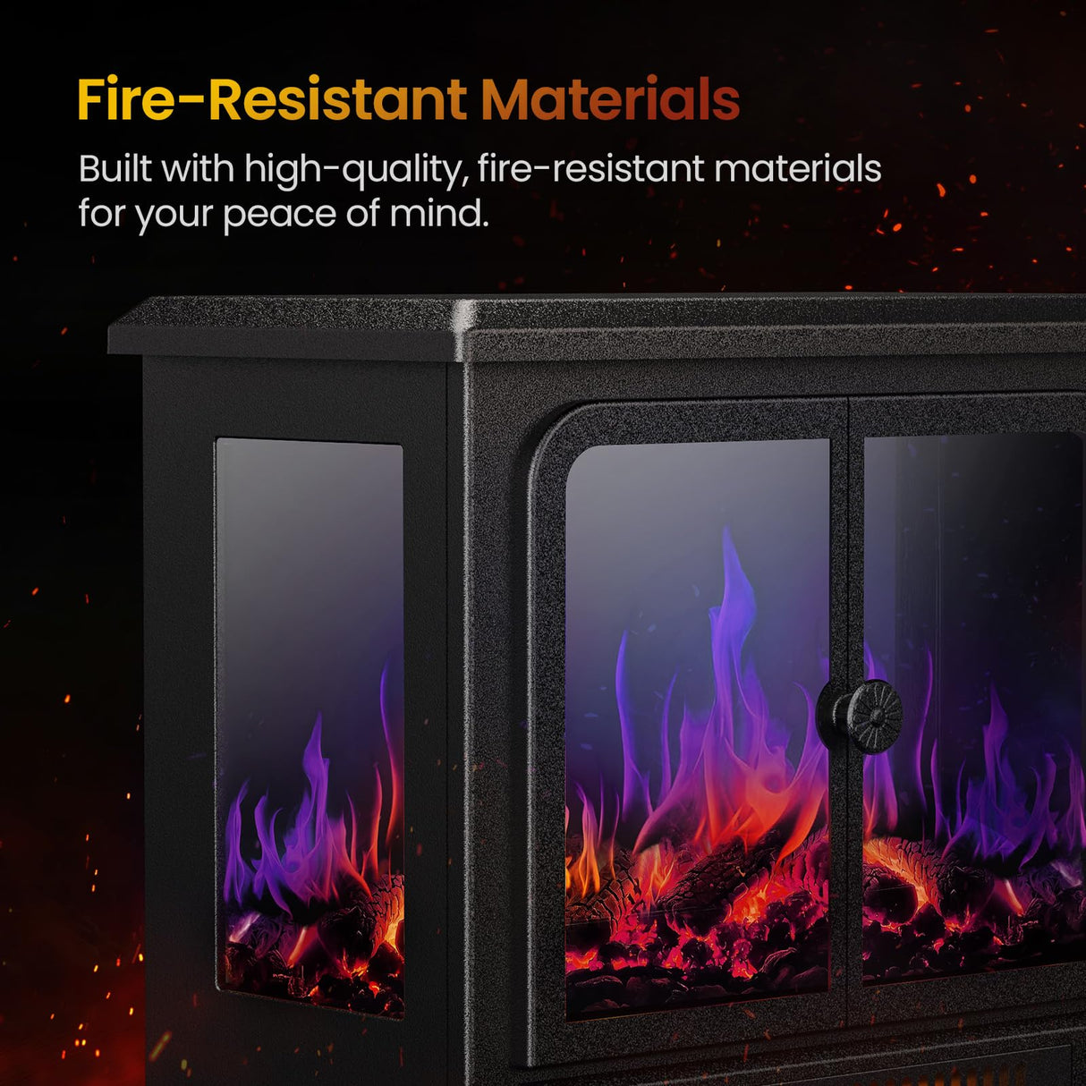 Air Choice Electric Fireplace Heater, 18.9" FreeStanding Fireplace Stove with 3D Flame, 750W/1500W Indoor Space Heater with Overheating Protection, Electric Heating for Living Room, Bedroom Air Choice