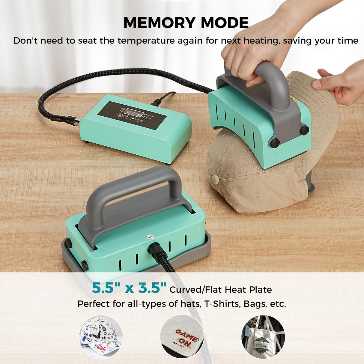 ITEFDTUTNE 2 in 1 Hat Press Machine, Heat Press Machine for Caps, T-Shirts, Bags. with 3.15"×5.5" Curved Heating Element & Silicone Platen, LCD Digital Temperature & Timer Control, No Crease ITEFDTUTNE