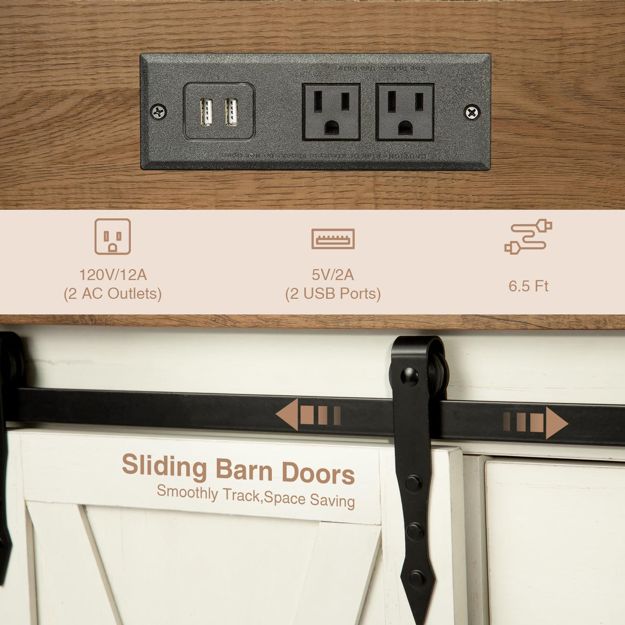 Wnutrees Farmhouse Coffee Bar Cabinet with Charging Station and USB Ports,Sliding Barn Door,39" Kitchen Hutch Sideboard Buffet Storage Cabinet,Fits Kitchen Dining Living Room, Antique White Wnutrees